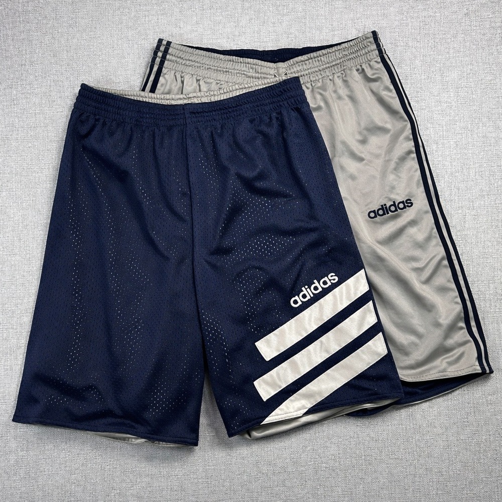 VTG Y2K adidas Reversible Dazzle Mesh Basketball Shorts Men L Silver Navy‎ *READ